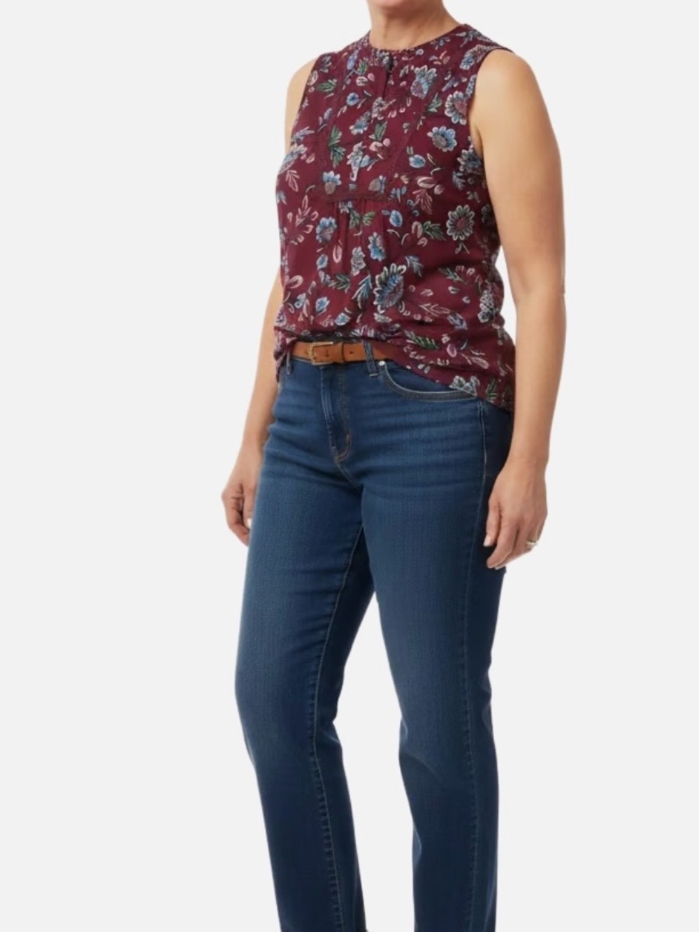 LOFT Burgundy Floral Sleeveless Blouse